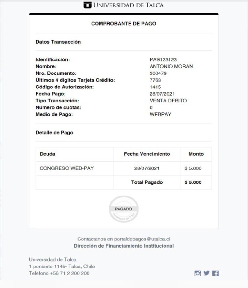 Ejemplo de comprobante de pago